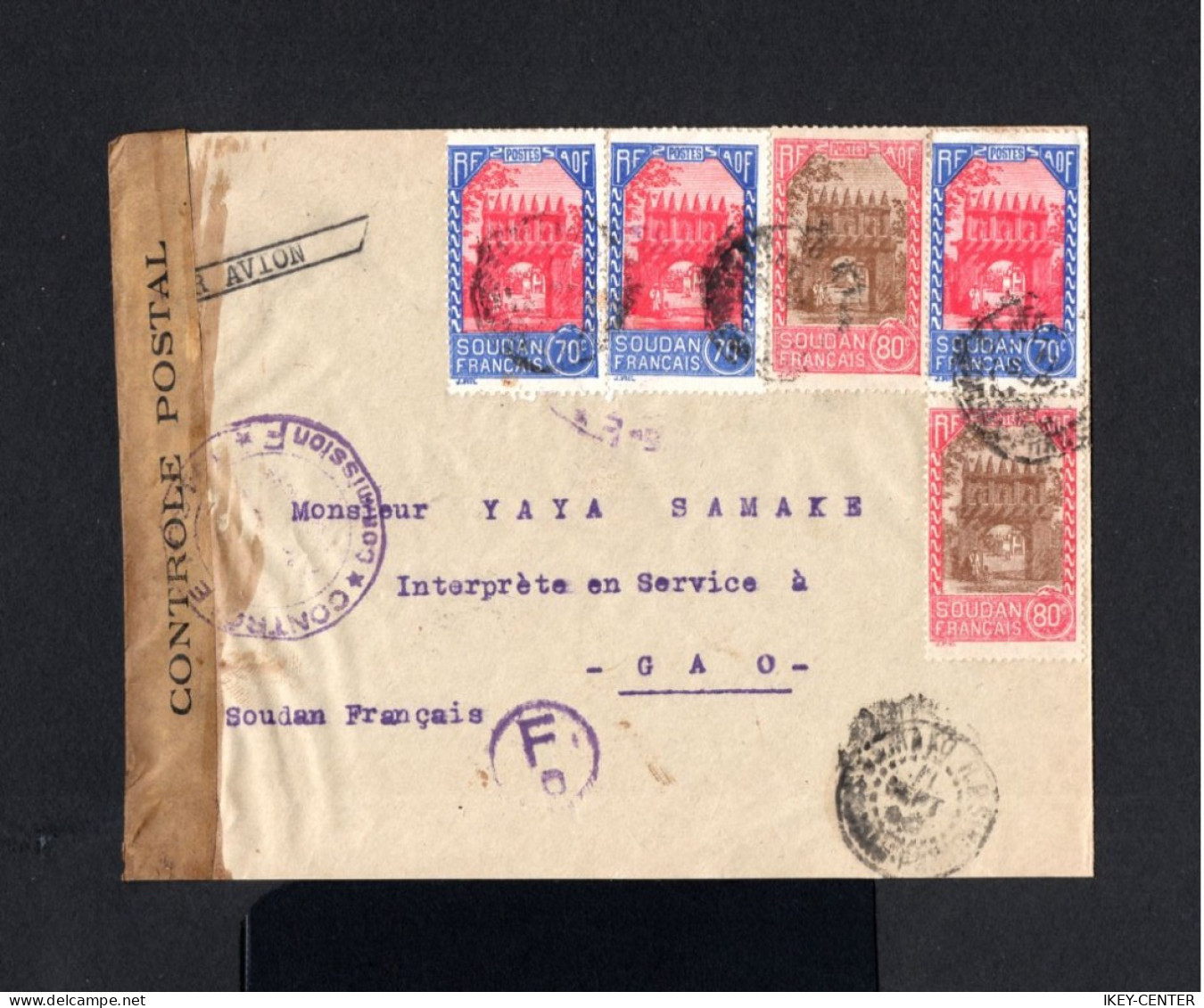 S419-FRENCH SUDAN-AIRMAIL CENSOR COVER BAMAKO To GAO.1944.WWII.ENVELOPPE AERIEN CENSURE Souda Français - Lettres & Documents