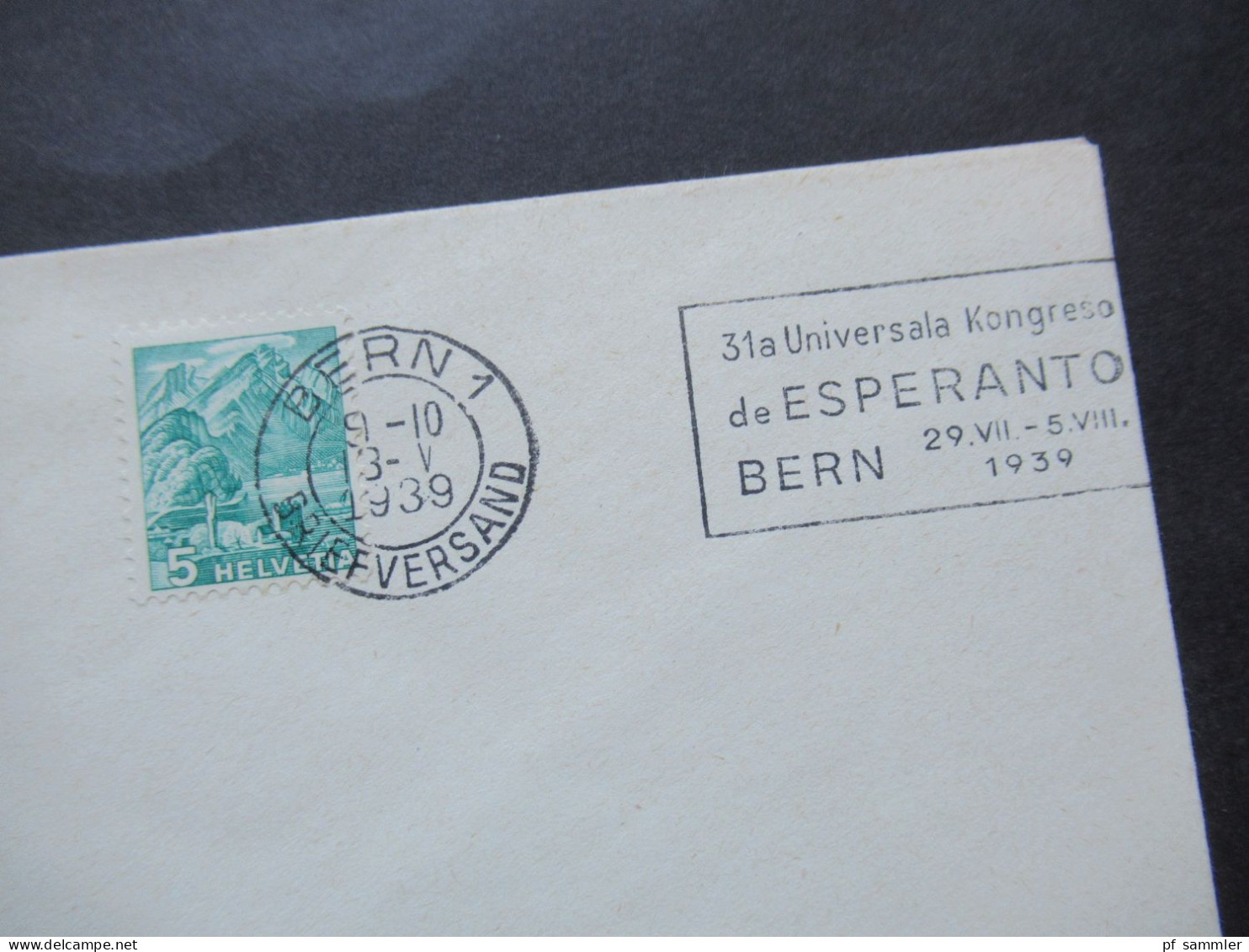 Schweiz 1939 Werbestempel 31a Universala Kongreso De ESPERANTO Bern 29. VII. - 5. VIII. 1939 - Cartas & Documentos