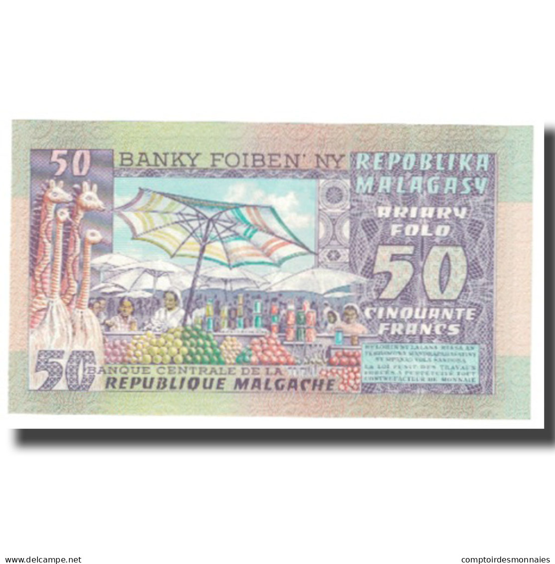 Billet, Madagascar, 50 Francs = 10 Ariary, KM:62a, NEUF - Madagascar