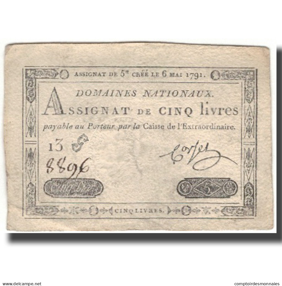 France, 5 Livres, 1791, 1791-05-06, TTB, KM:A42 - Assignats & Mandats Territoriaux