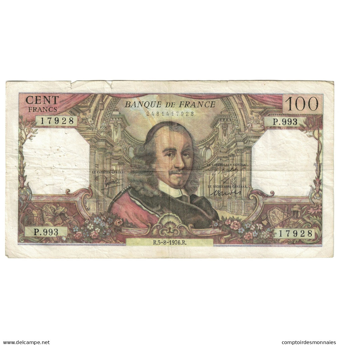 France, 100 Francs, Corneille, 1976, P.993, TB, Fayette:65.54, KM:149f - 100 F 1964-1979 ''Corneille''