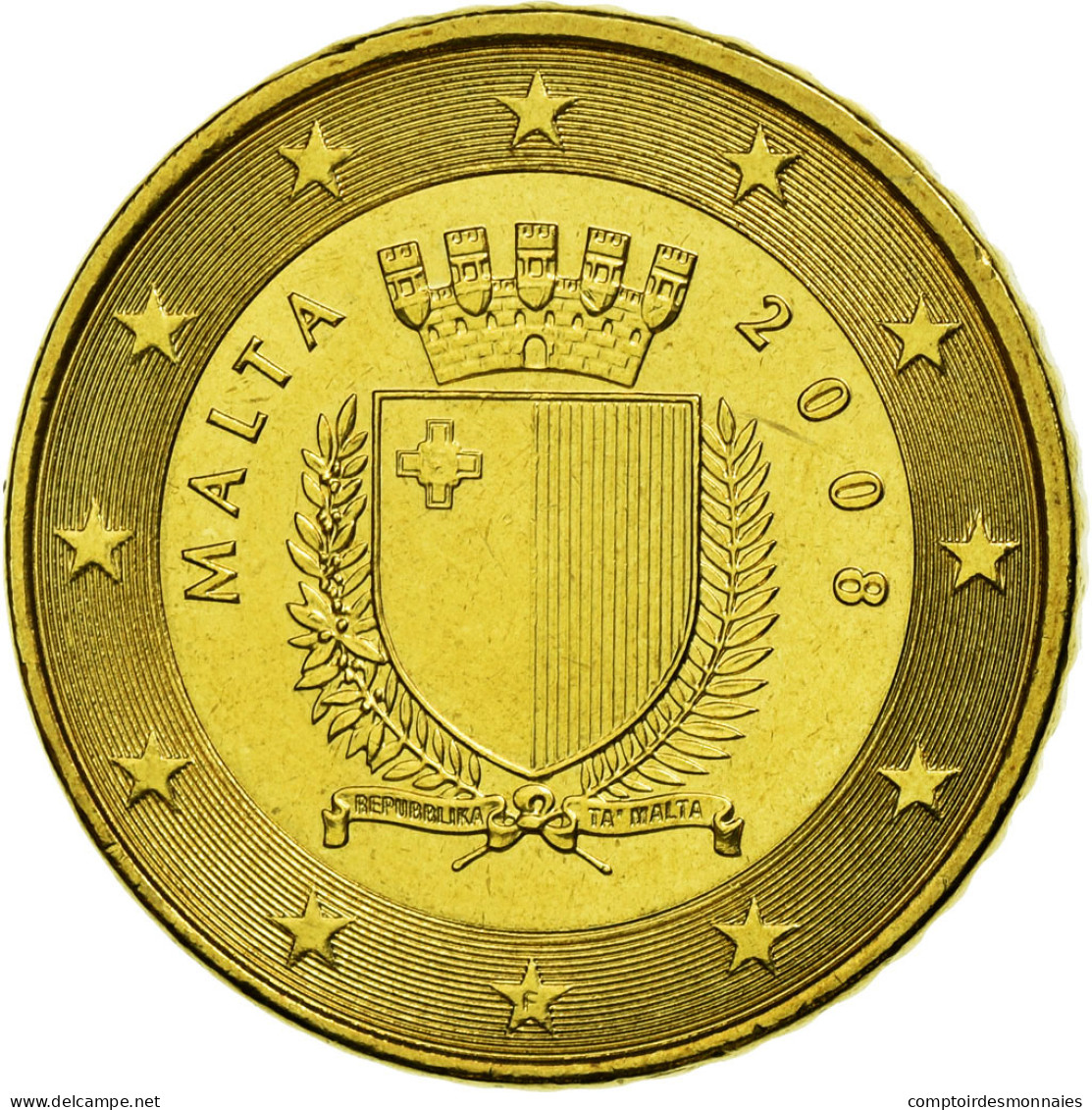 Malte, 50 Euro Cent, 2008, SUP, Laiton, KM:130 - Malte