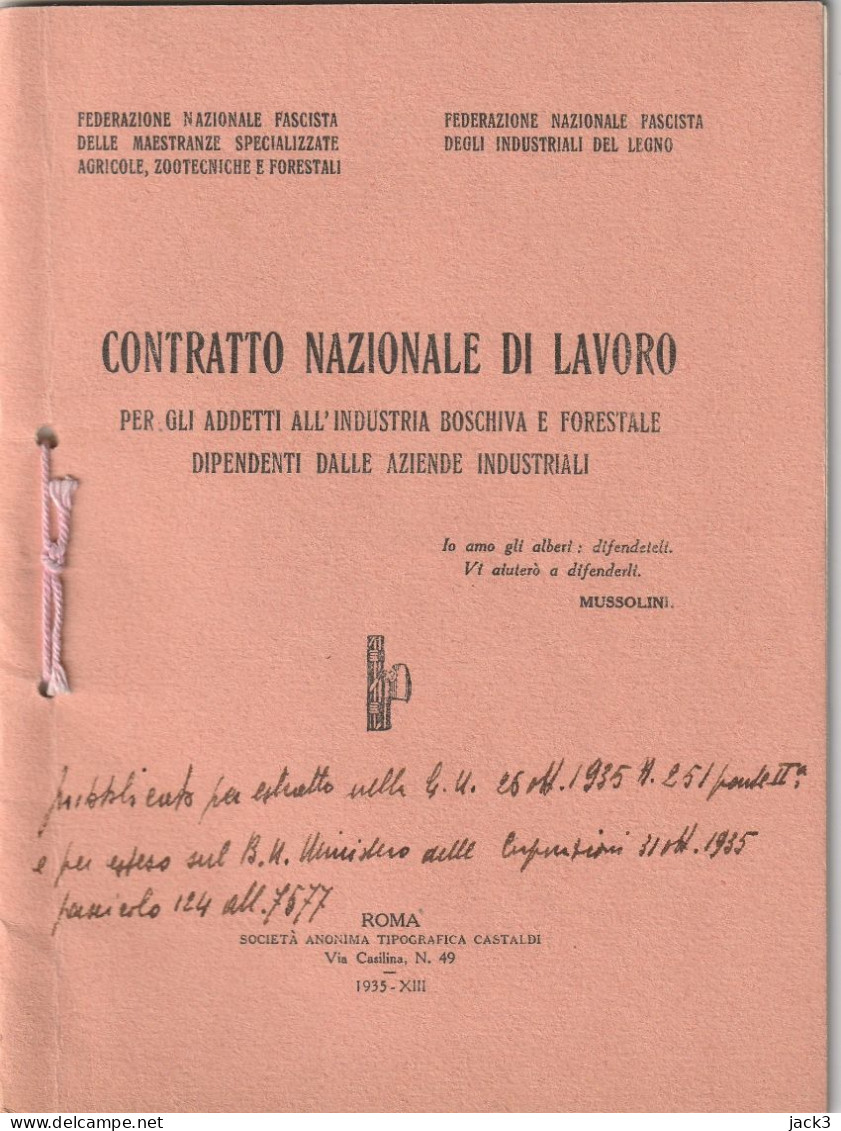 LIBRETTO - CONTRATTO NAZIONALE DI LAVORO - GOVERNO MUSSOLINI - War 1939-45