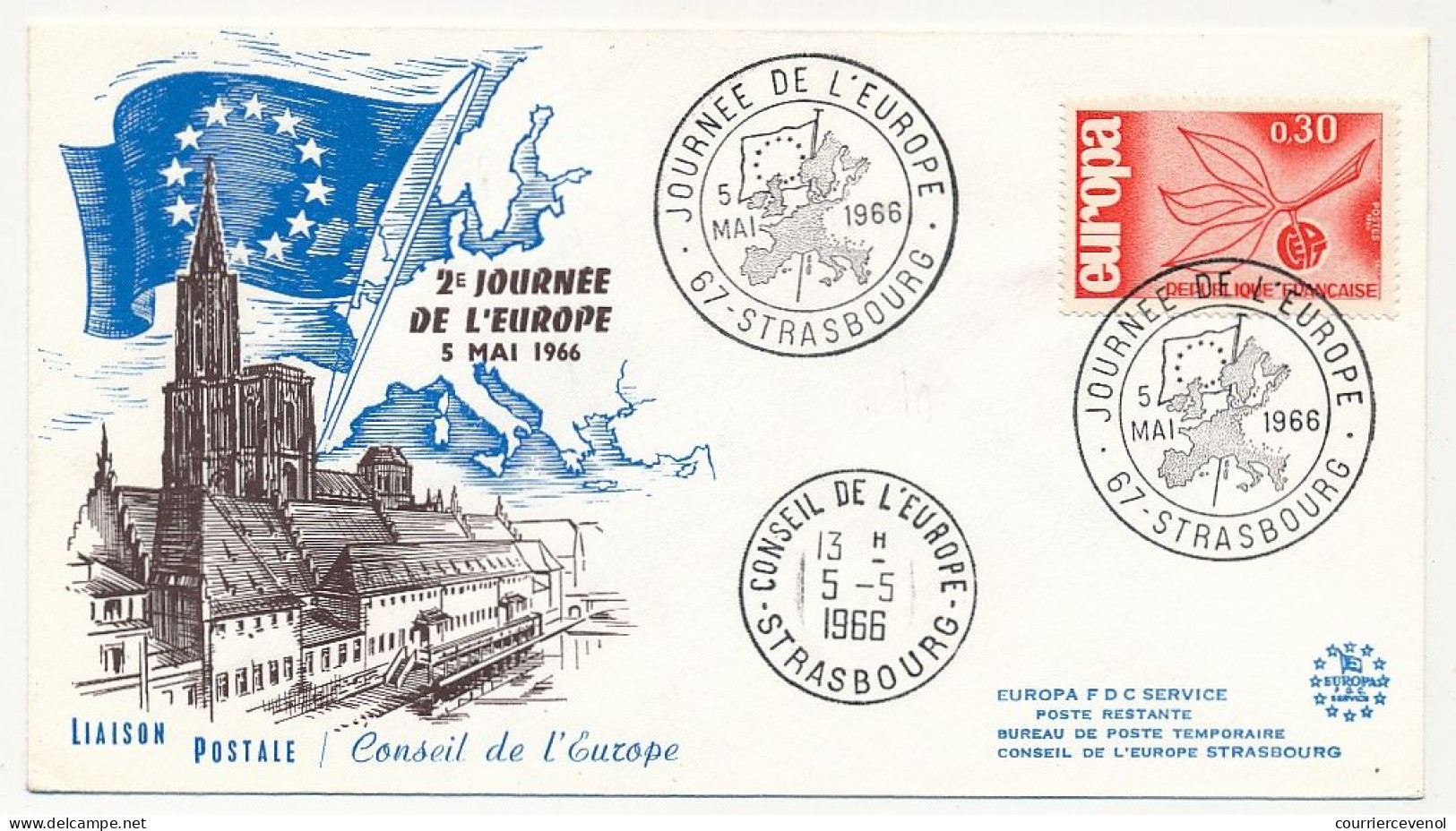 FRANCE - Env. 0,30 Europa - Cachet Temporaire "Journée De L'Europe - Strasbourg" 5/5/1966 + Cad Conseil Europe - Commemorative Postmarks