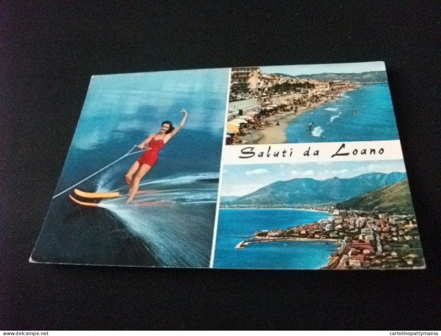 SCI NAUTICO SCI ACQUATICO PIN UP GIOVANE DONNA SALUTI DA LOANO LIGURIA VEDUTE ANNULLO SENZA FRANCOBOLLO - Ski Nautique