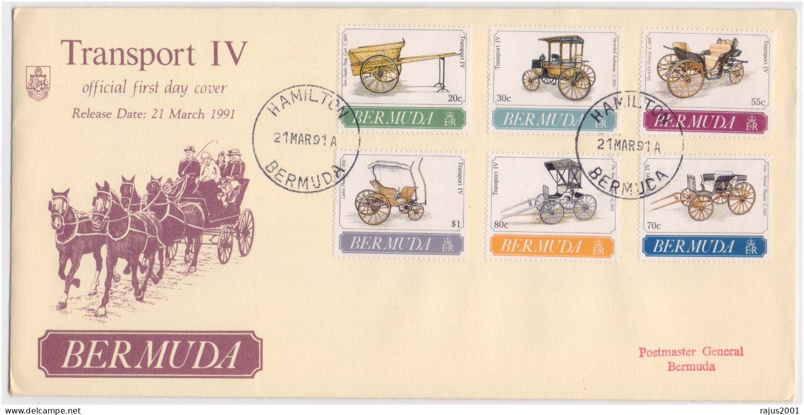 Transport, Two Seater Pony Cart, Ladies Phaeton, Classic Vis A Vis Victoria Carriage, Horse Cart, Vintage, Bermuda FDC - Stage-Coaches