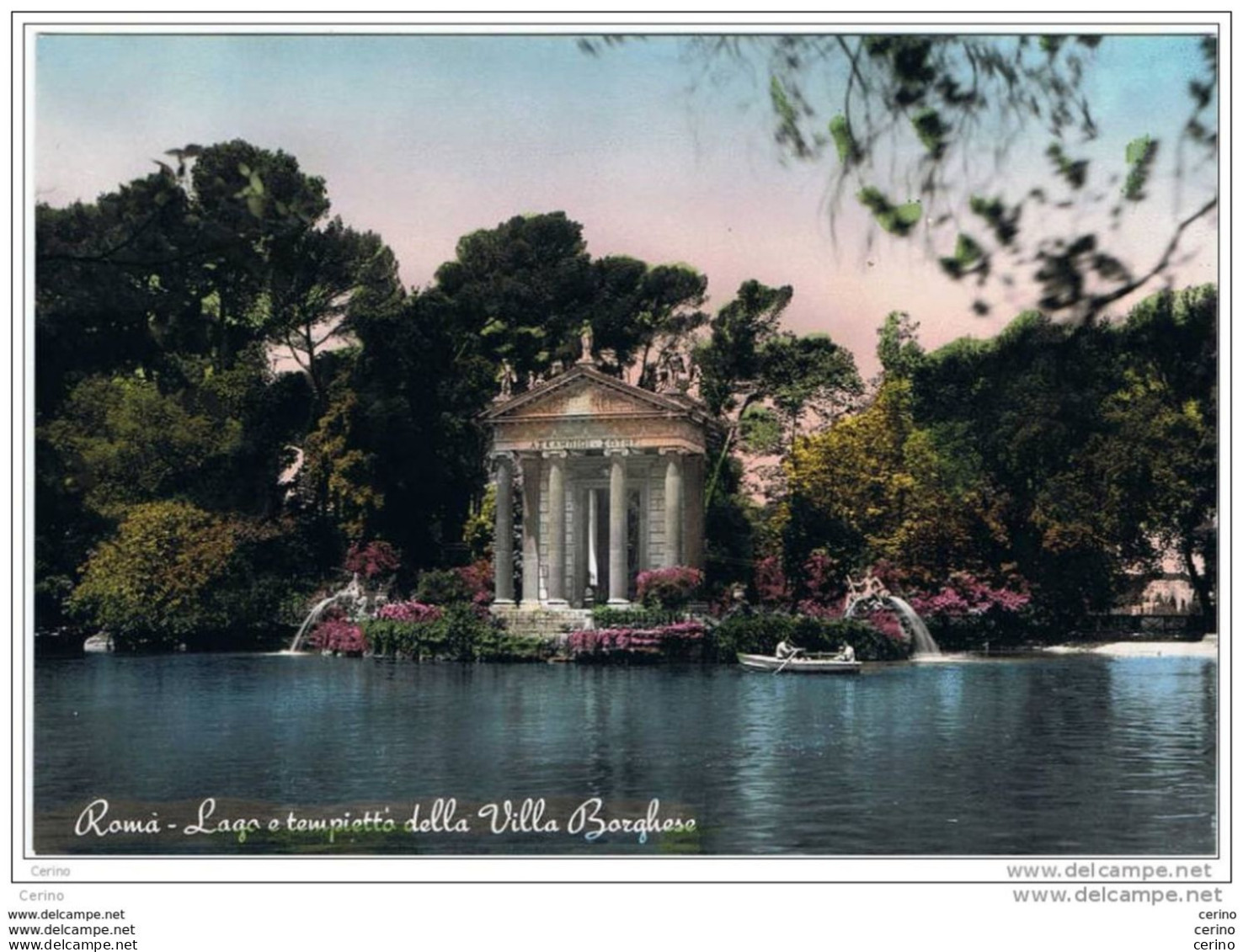 ROMA:   LAGO  E  TEMPIETTO  DELLA  VILLA  BORGHESE  -  FOTO  COLORATA  A  MANO  -  FG - Parcs & Jardins