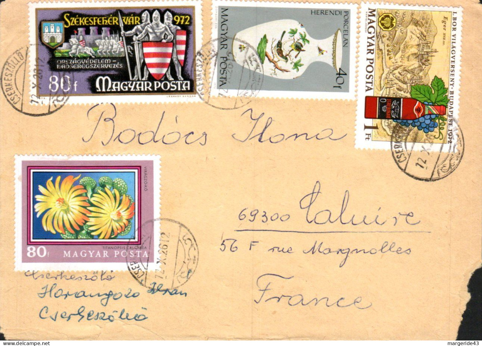 HONGRIE  AFFRANCHISSEMENT COMPOSE SUR LETTRE  POUR LA FRANCE 1972 - Storia Postale