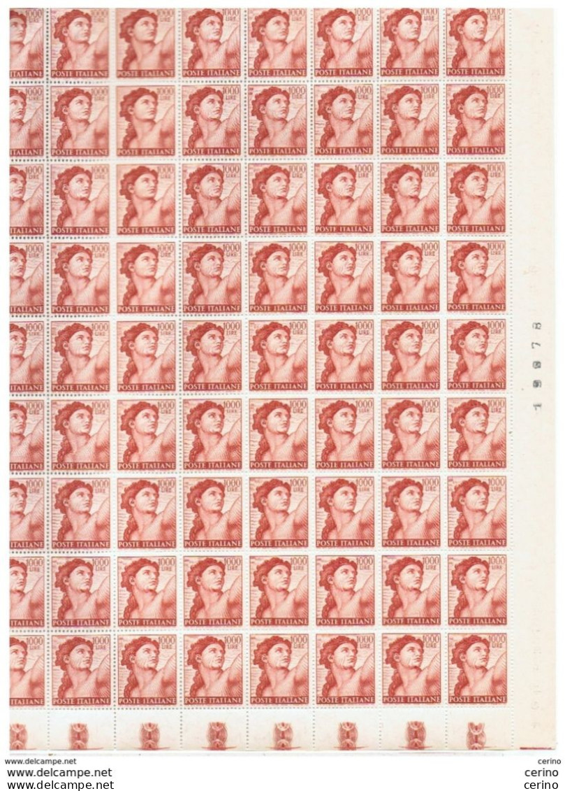 REPUBBLICA:  1961  MICHELANGIOLESCA  -  S. CPL. 19  VAL. FGL. 100  N. - SASS. 899/17  -  DIFFICILE  INSIEME - Full Sheets