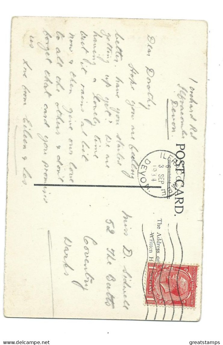 Postcard Devon Ilfracombe Lantern Hill Posted 1934  Machine Cancel - Ilfracombe