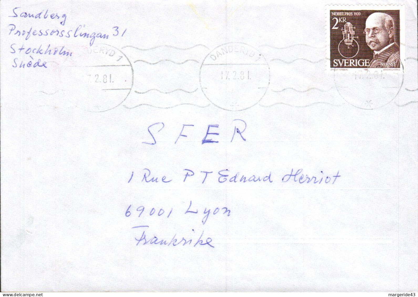 SUEDE SEUL SUR LETTRE POUR LA FRANCE 1981 - Lettres & Documents