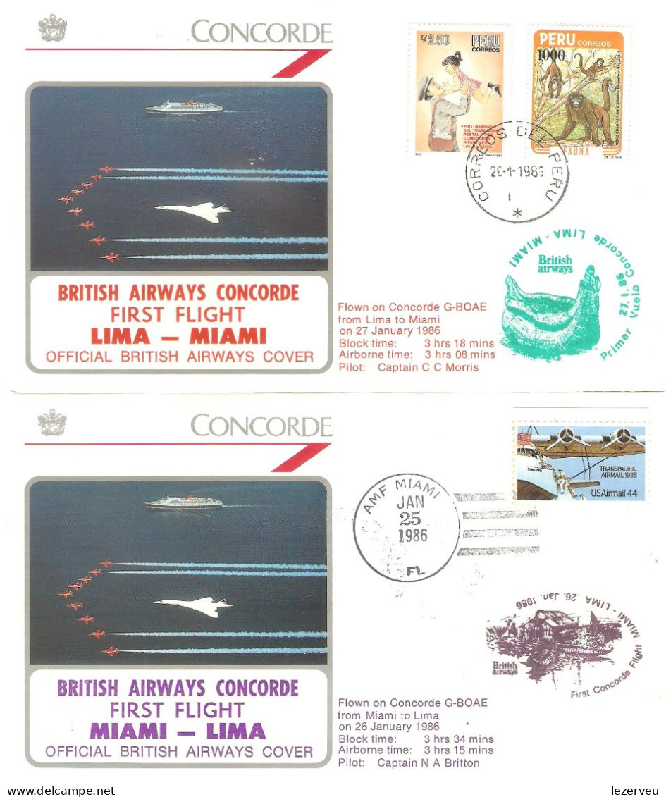 CONCORDE PREMIER 1er VOL FIRST FLIGHT BRITISH AIRWAYS MIAMI LIMA MIAMI JAN 1986 - Autres & Non Classés