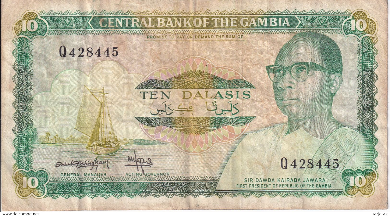 BILLETE DE GAMBIA DE 10 DALASIS DEL AÑO 1987 (BANKNOTE) - Gambia