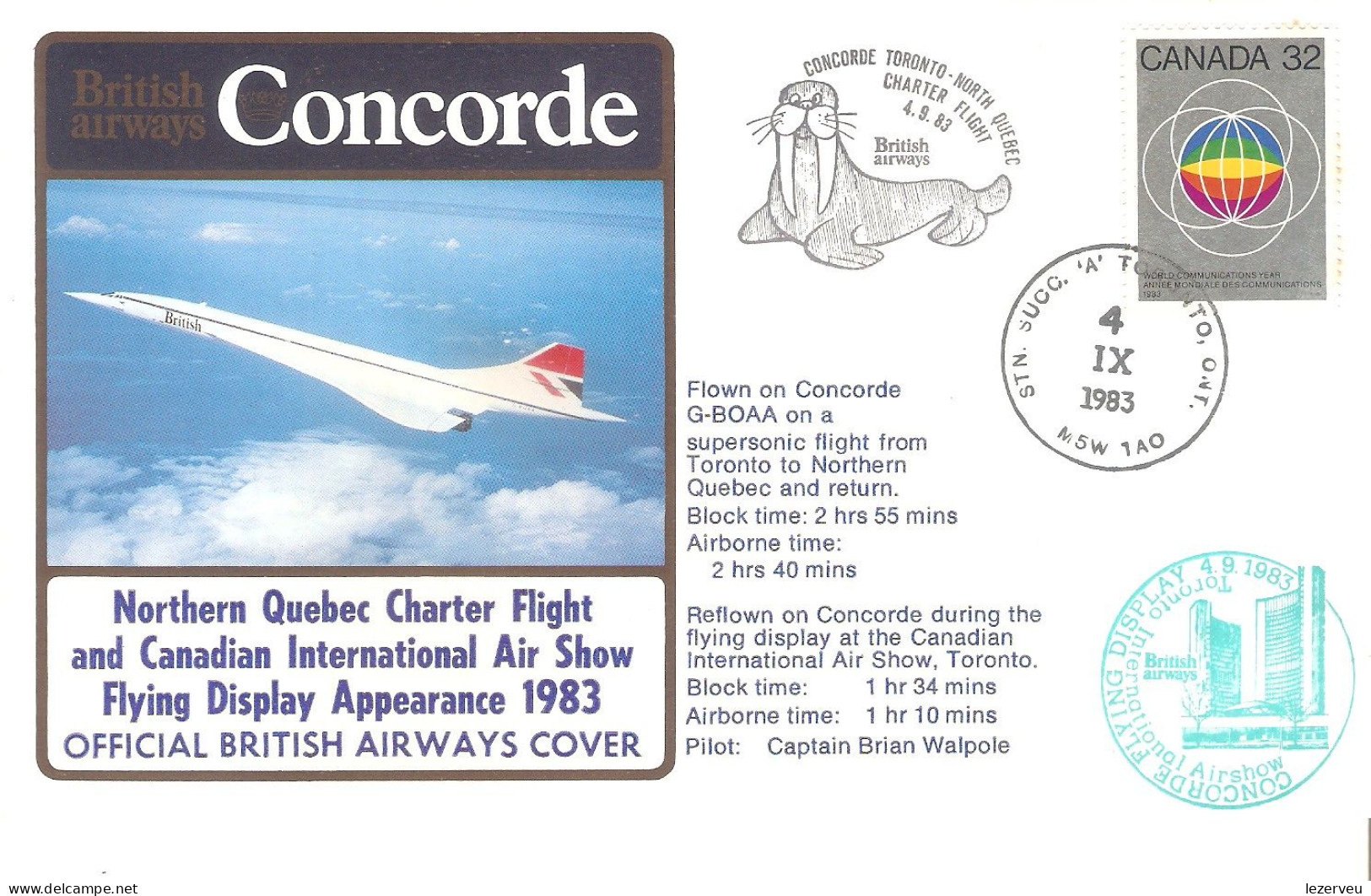 CONCORDE PREMIER 1er VOL FIRST FLIGHT BRITISH AIRWAYS CANADIAN INT. AIR SHOW NORTH QUEBEC 1983 - Sonstige & Ohne Zuordnung