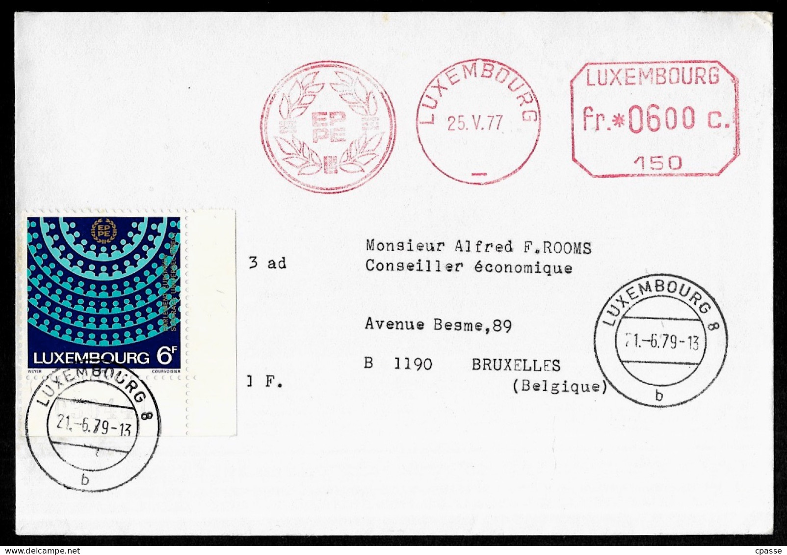 Curiosité 1977, 1979 ? Lettre, Affranchissement Mixte Timbre (cachet Luxembourg 8 D) + Empreinte Machine..EMA, Guichet ? - Franking Machines (EMA)