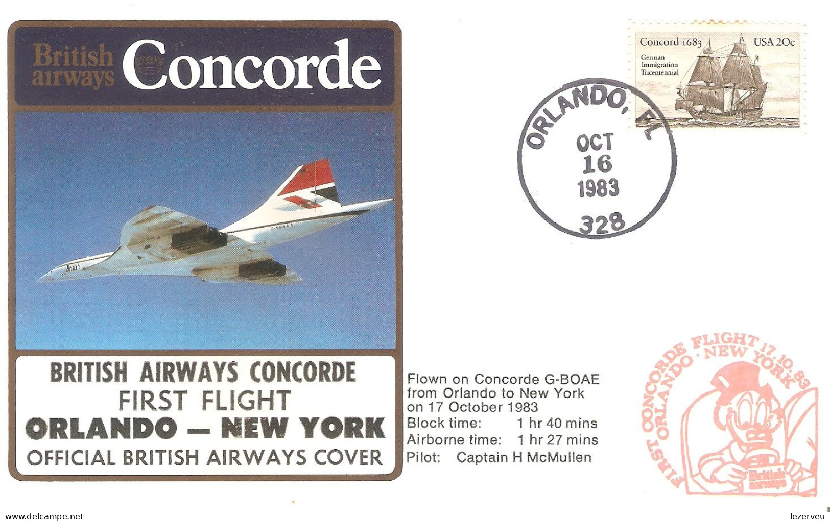 CONCORDE PREMIER 1er VOL FIRST FLIGHT BRITISH AIRWAYS  ORLANDO  NEW YORK   OCT 1983 - Otros & Sin Clasificación