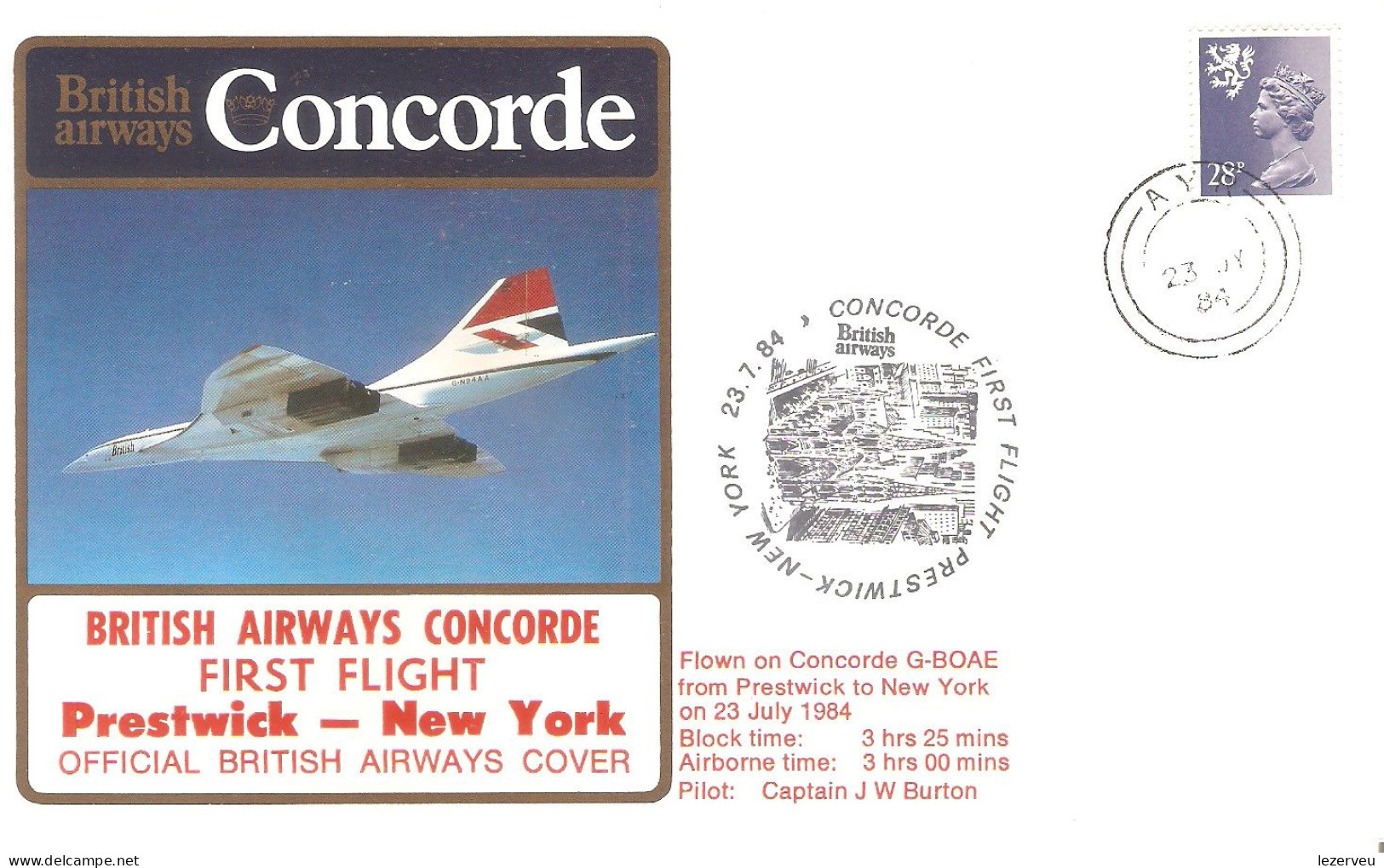 CONCORDE PREMIER 1er VOL FIRST FLIGHT BRITISH AIRWAYS  PRESTWICK  NEW YORK   1984 - Autres & Non Classés