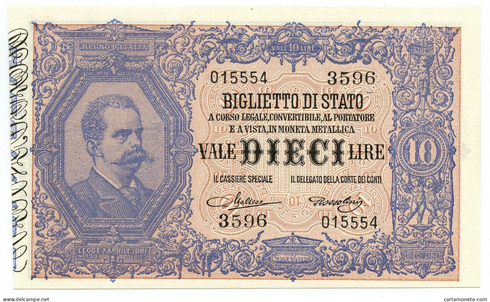 10 LIRE BIGLIETTO DI STATO EFFIGE UMBERTO I 19/05/1923 FDS - Otros