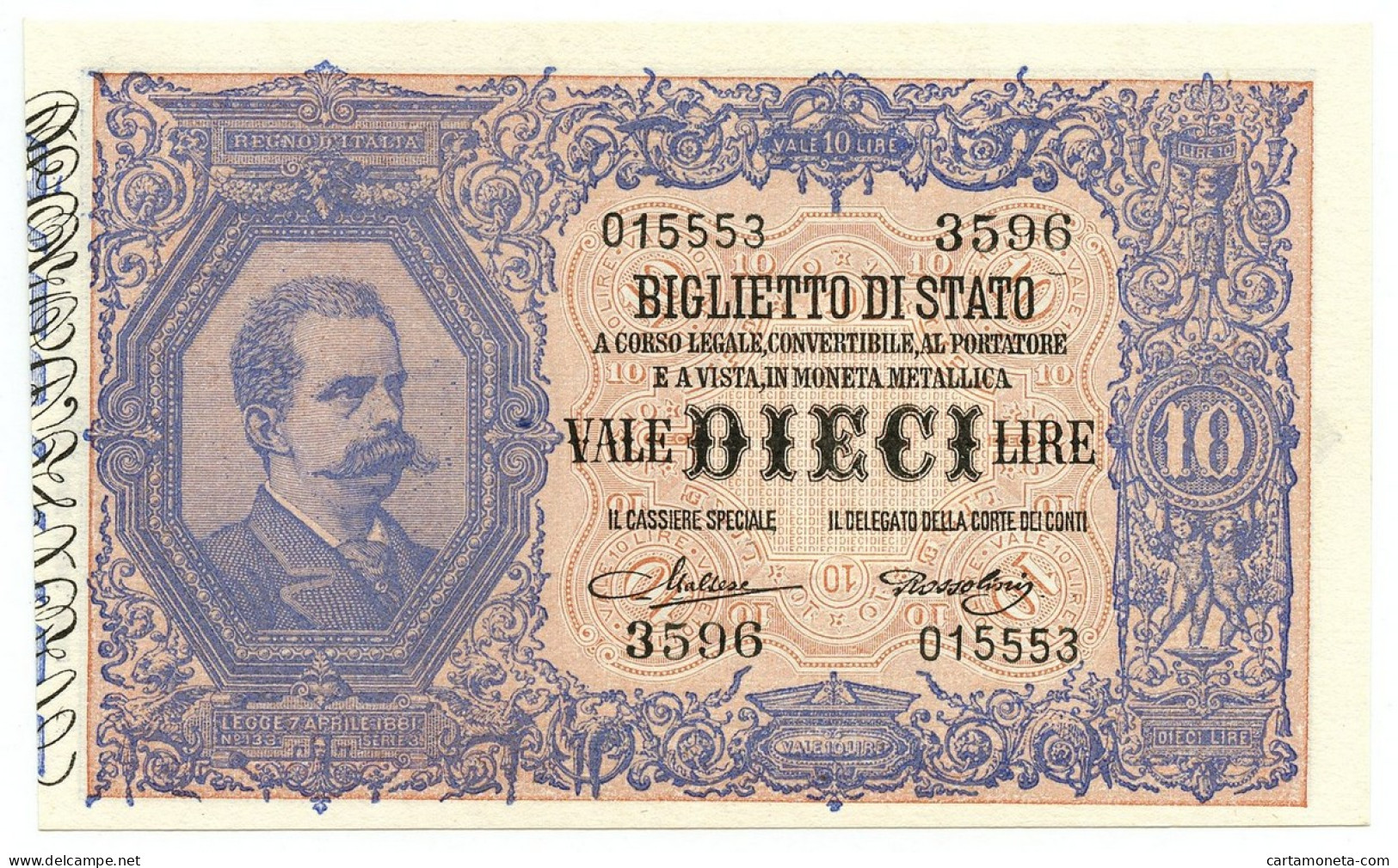 10 LIRE BIGLIETTO DI STATO EFFIGE UMBERTO I 19/05/1923 FDS - Otros