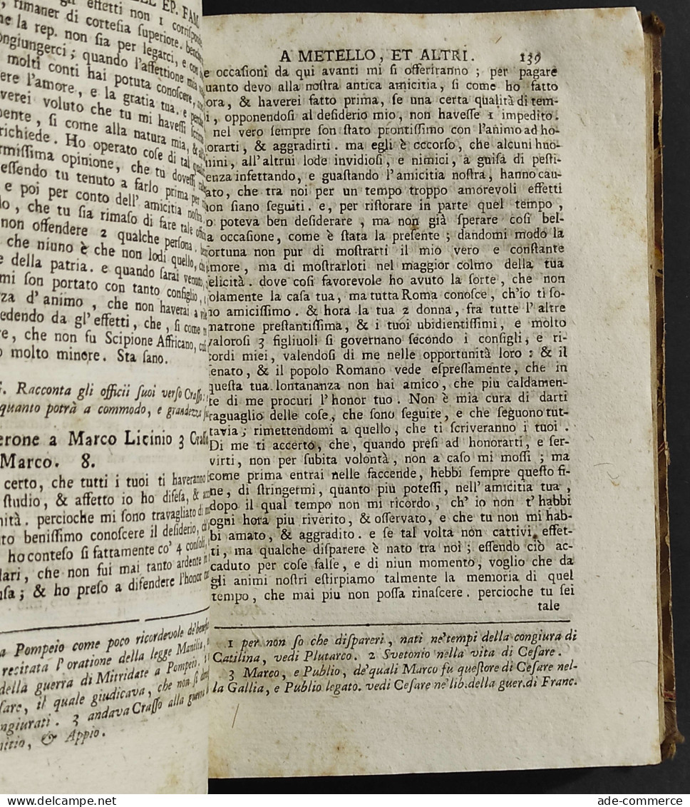 Le Epistole Famigliari Di Cicerone Tradotte Da A. Manuzio - 1760                                                         - Libros Antiguos Y De Colección