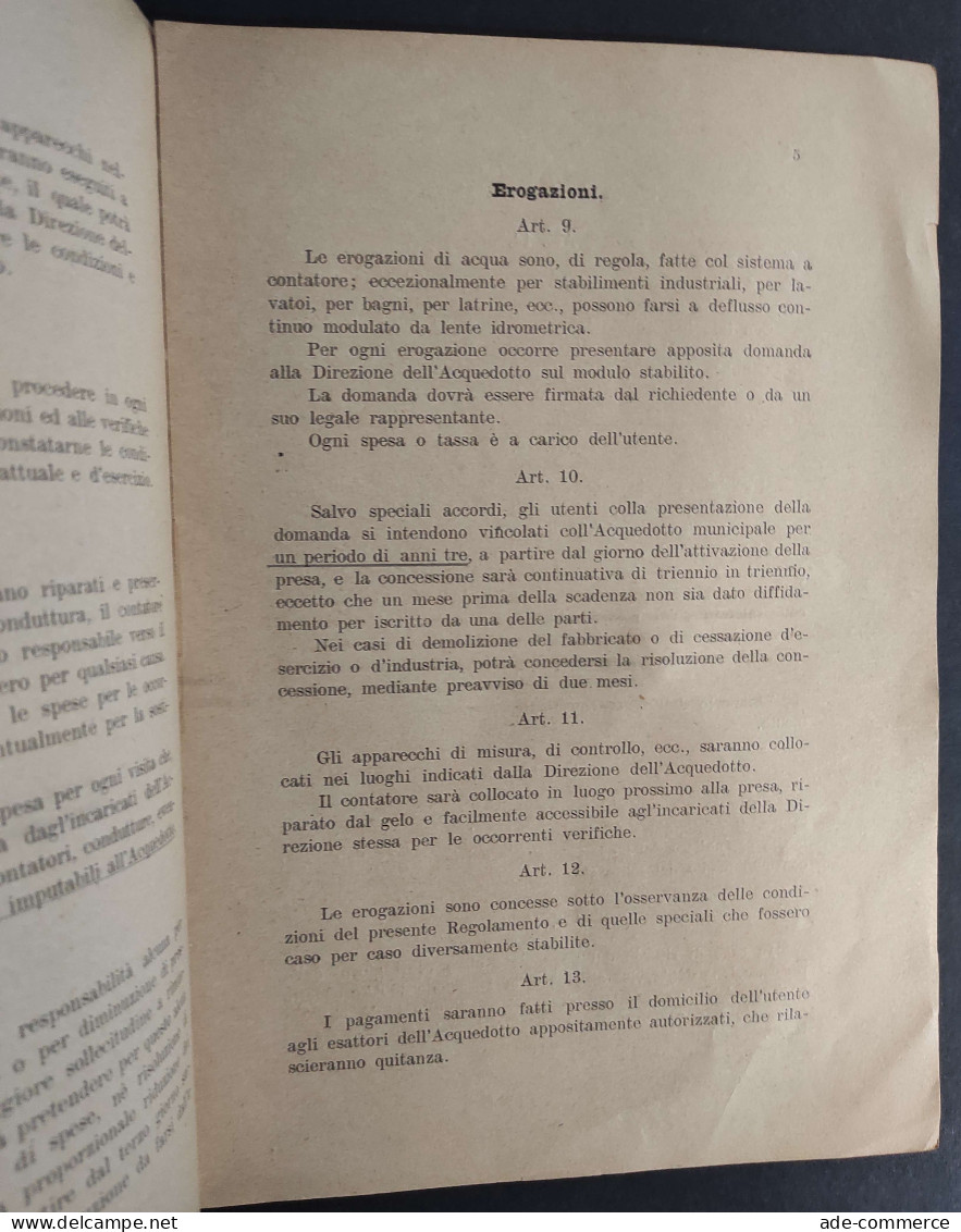 Acquedotto Municipale Regolamento - Città Di Torino - 1916                                                              - Sociedad, Política, Economía