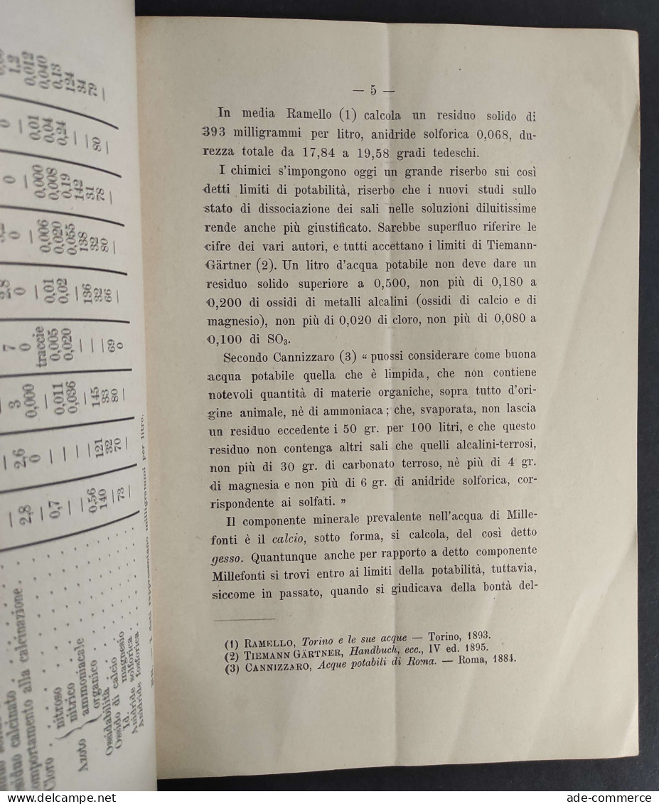 Sulla Potabilità Dell'Acqua Di Millefonti E Mescolanze Di Val Sangone - P. Albertoni - Ed. Frassati - 1896              - Libri Antichi