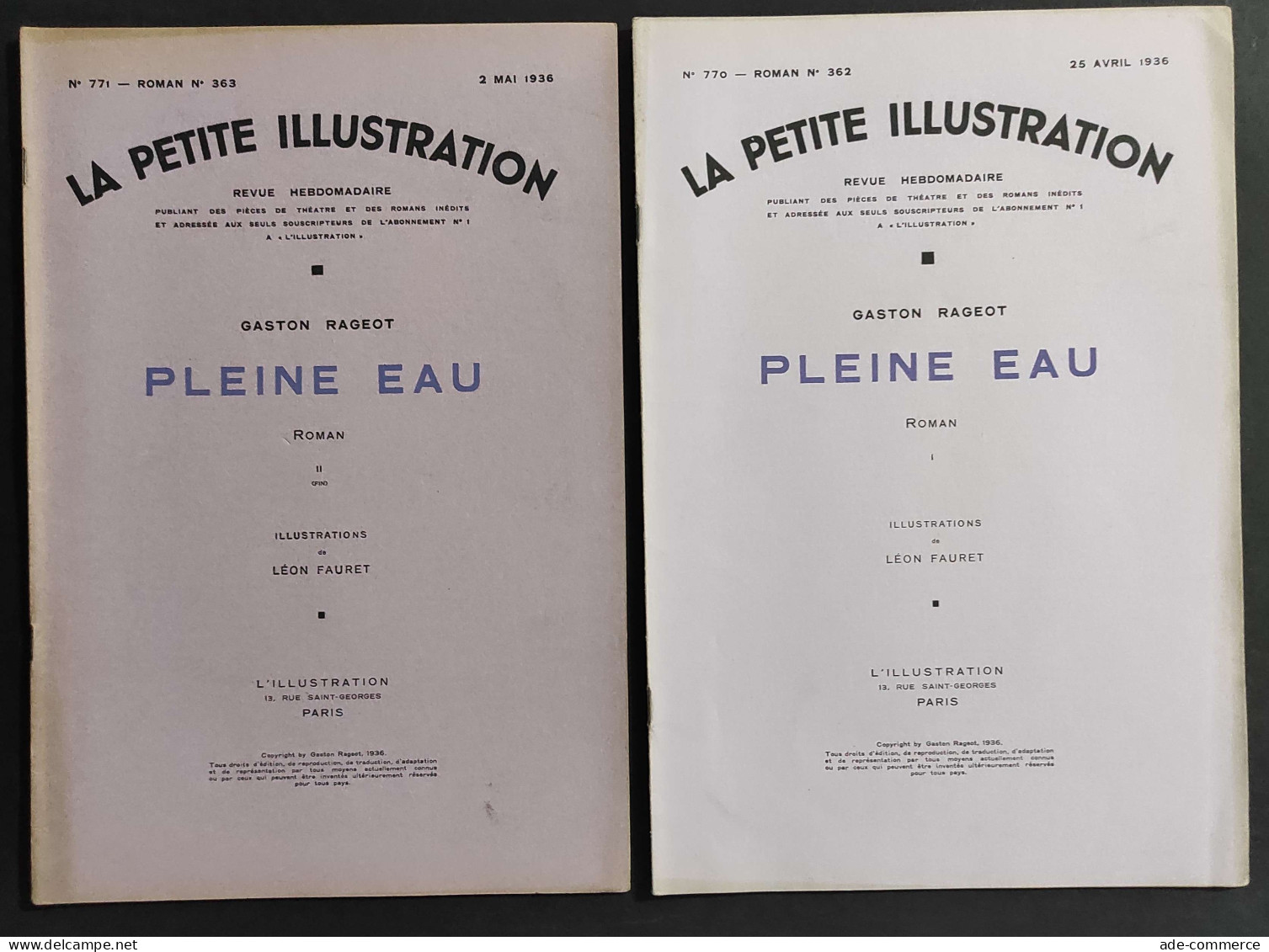 La Petite Illustration N.770 -771 -1936 - Pleine Eau - Rageot - 2 Num.                                                   - Film Und Musik