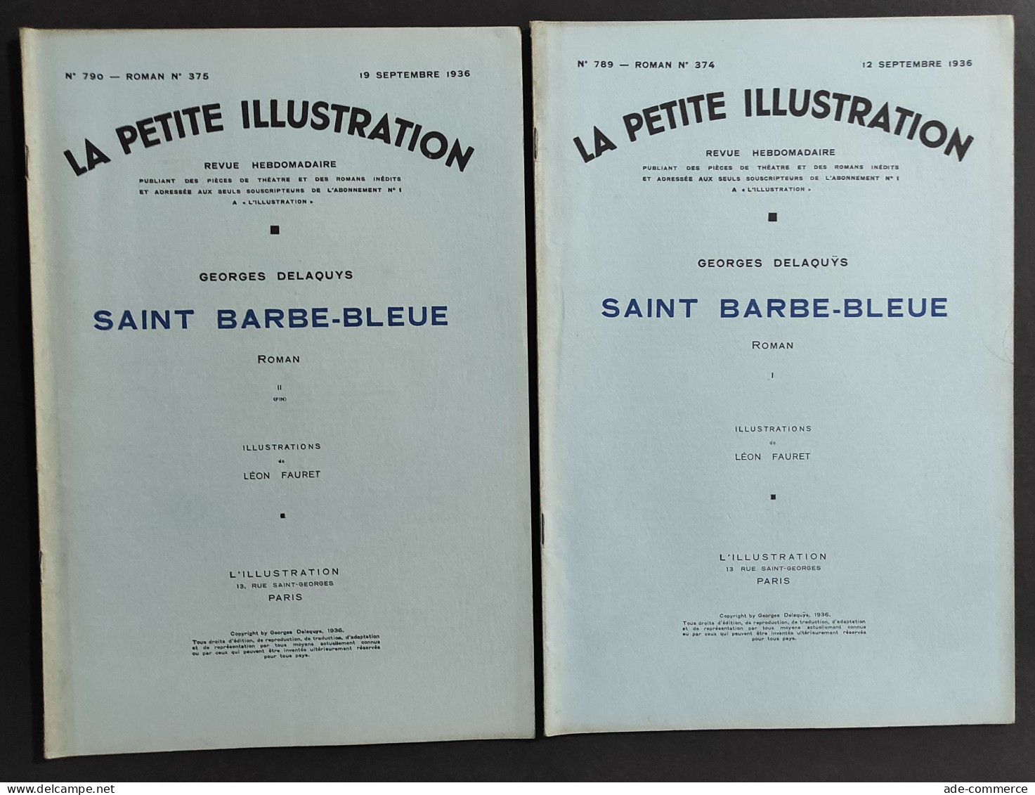 La Petite Illustration N.789-790 - 1936 - Saint Barbe-Bleue - Delaquys - 2 Num.                                          - Cinema Y Música