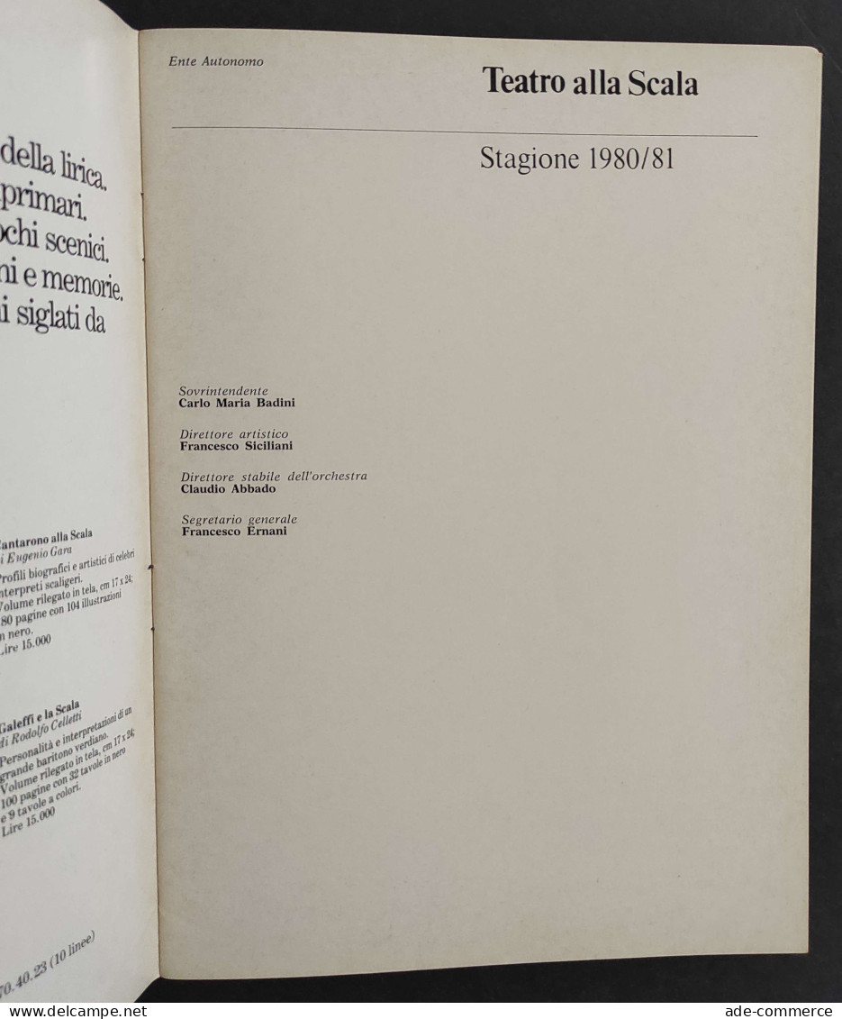 Teatro Alla Scala Stagione Sinfonica 1981 - XIX Ciclo Concerti Per Lavoratori                                            - Cinema Y Música