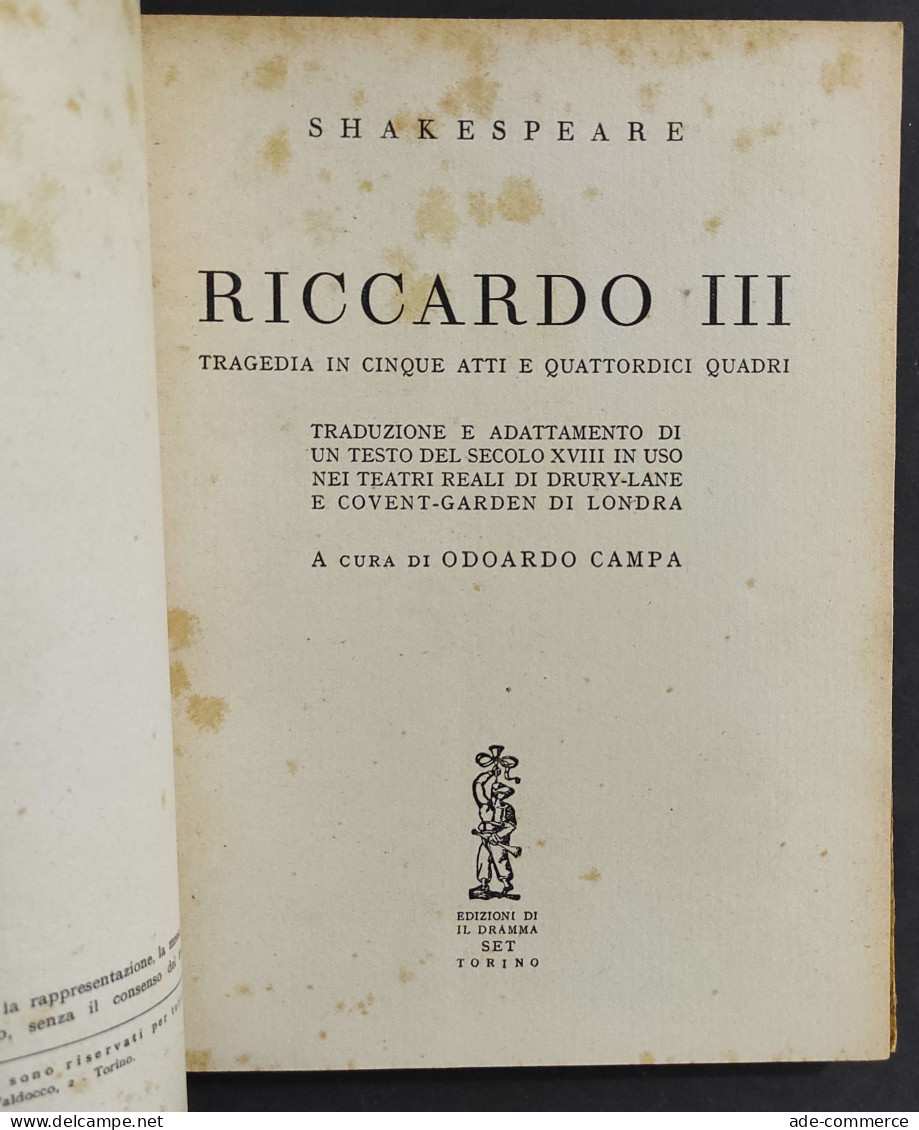 Teatro N.22 - Riccardo III - Shakespeare - Ed. Il Dramma - 1946                                                          - Film En Muziek