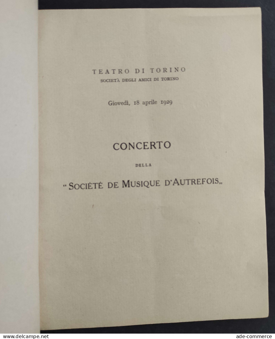 Teatro Di Torino - Concerto Della Société De Musique D'Autrefois - 1929                                                - Cinéma Et Musique