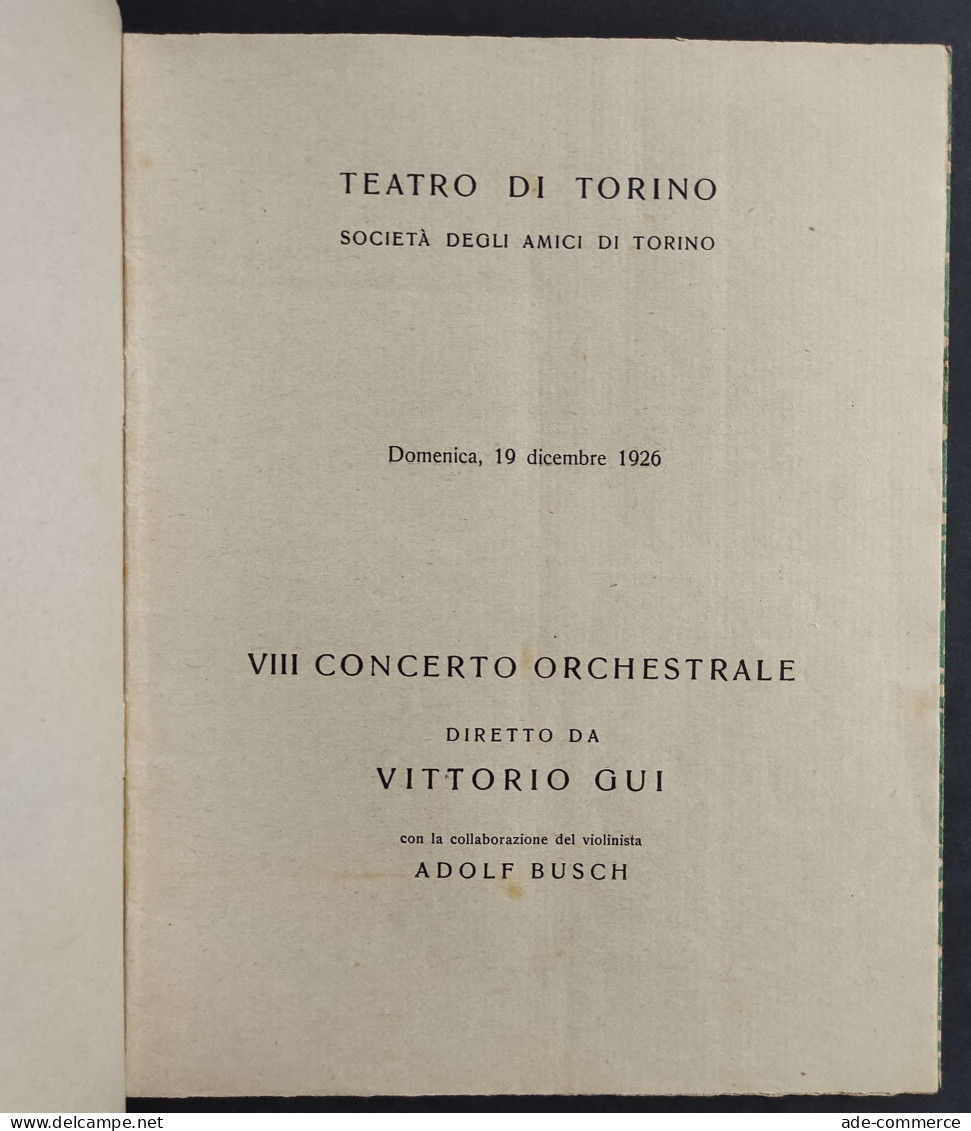 Teatro Di Torino - VIII Concerto Orchestrale - V. Gui - 1926                                                             - Cinema & Music