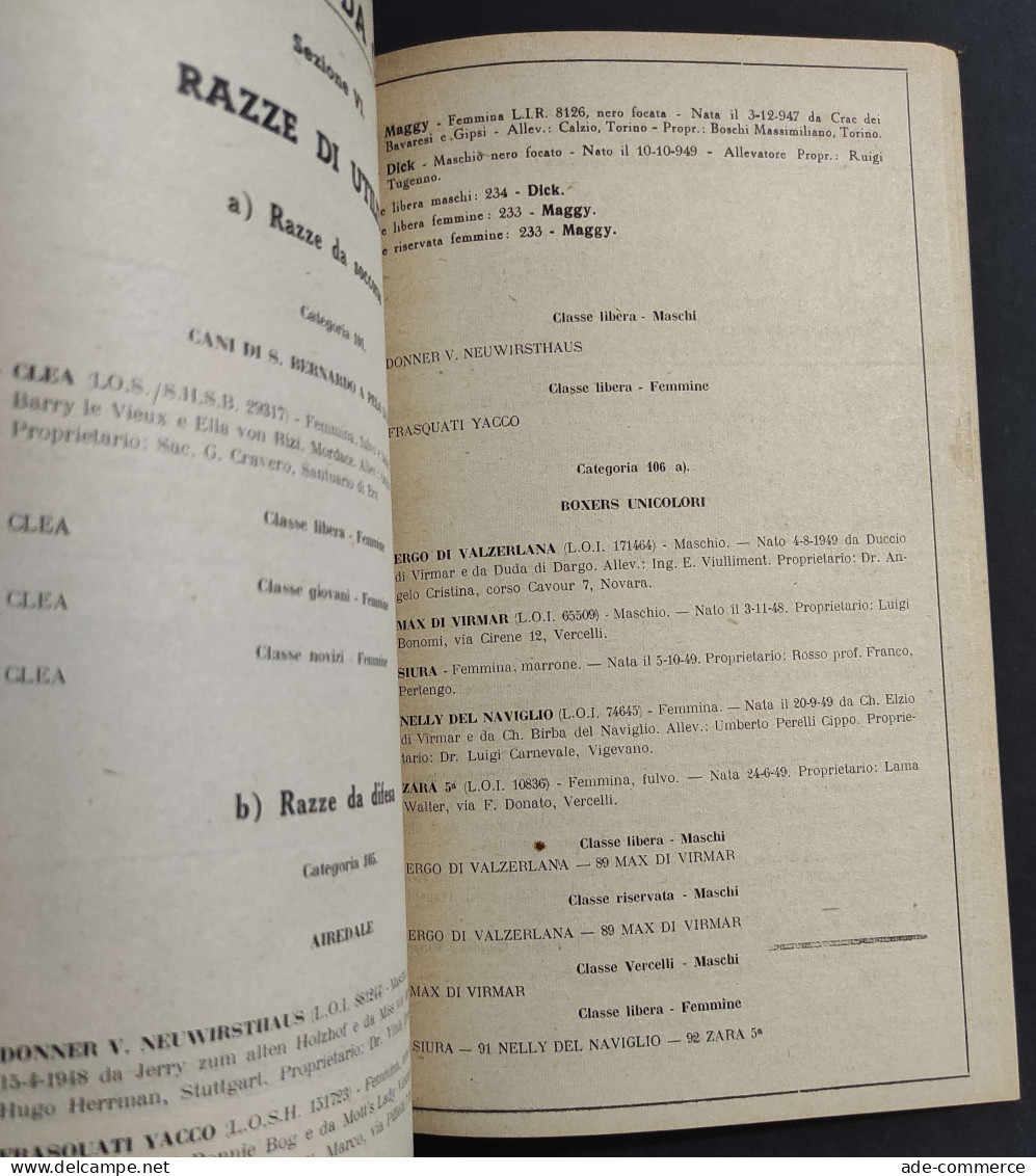 3^ Esposizione Nazionale Canina Vercelli - Catalogo Generale Aprile 1951                                                 - Animali Da Compagnia