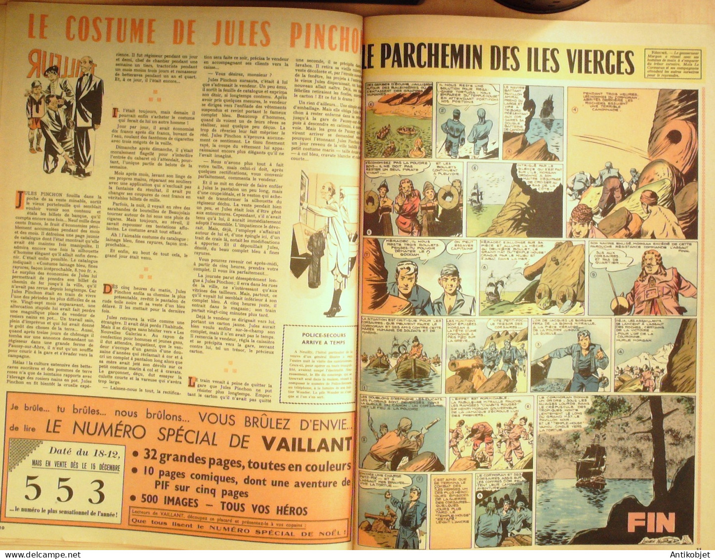 PIF Vaillant 1955 n°552 Le parchemin des ïles vierges Pif le chien Ptit Joc