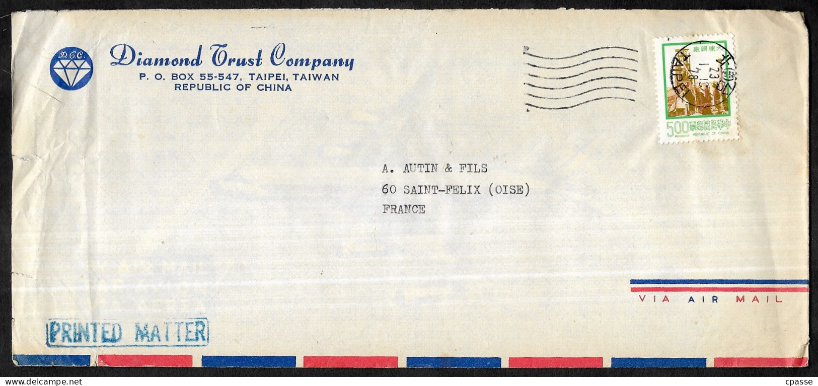 1978 Lettre Republic Of CHINA TAIWAN (Formose) En-tête DIAMOND TRUST COMPANY Taipei To France POSTE AERIENNE - Airmail