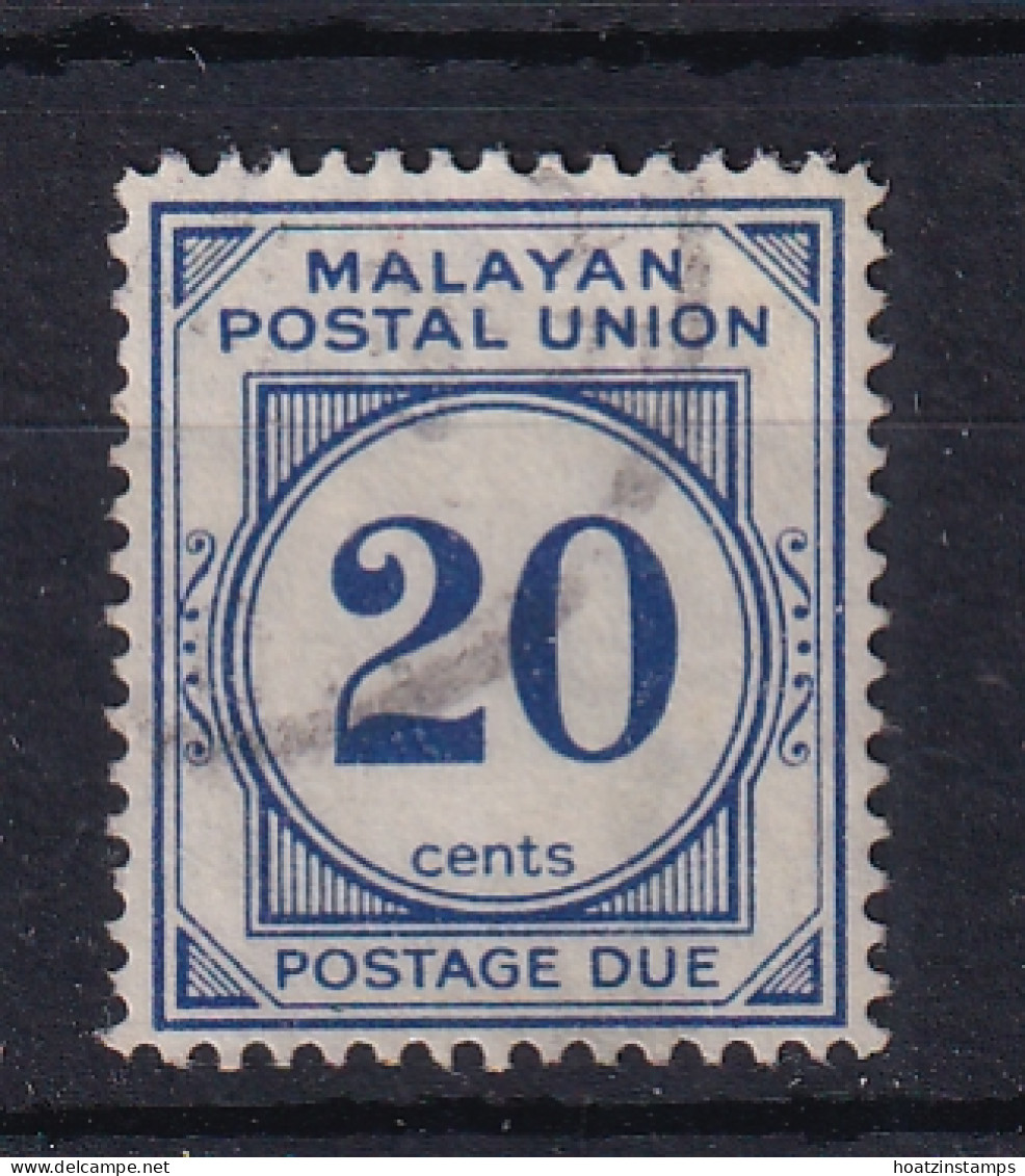 Malayan Postal Union: 1951/63   Postage Due   SG D21     20c   [Perf: 14]    Used - Malayan Postal Union