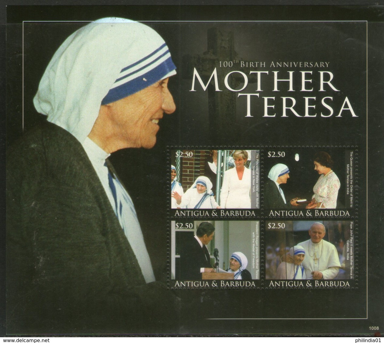 Antigua & Barbuda 2010 Mother Teresa Of India Nobel Prize Winner Sc 3101 M/s MNH # 9465 - Mère Teresa