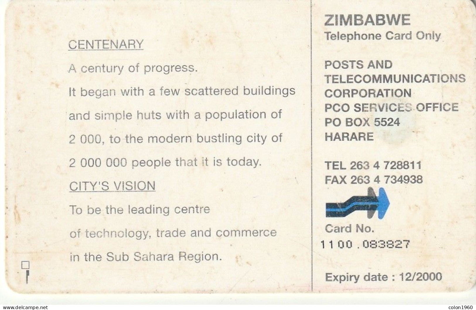 ZIMBABWE. ZIM-29. Electric Train. 2000-12. 50$. (003) - Zimbabwe