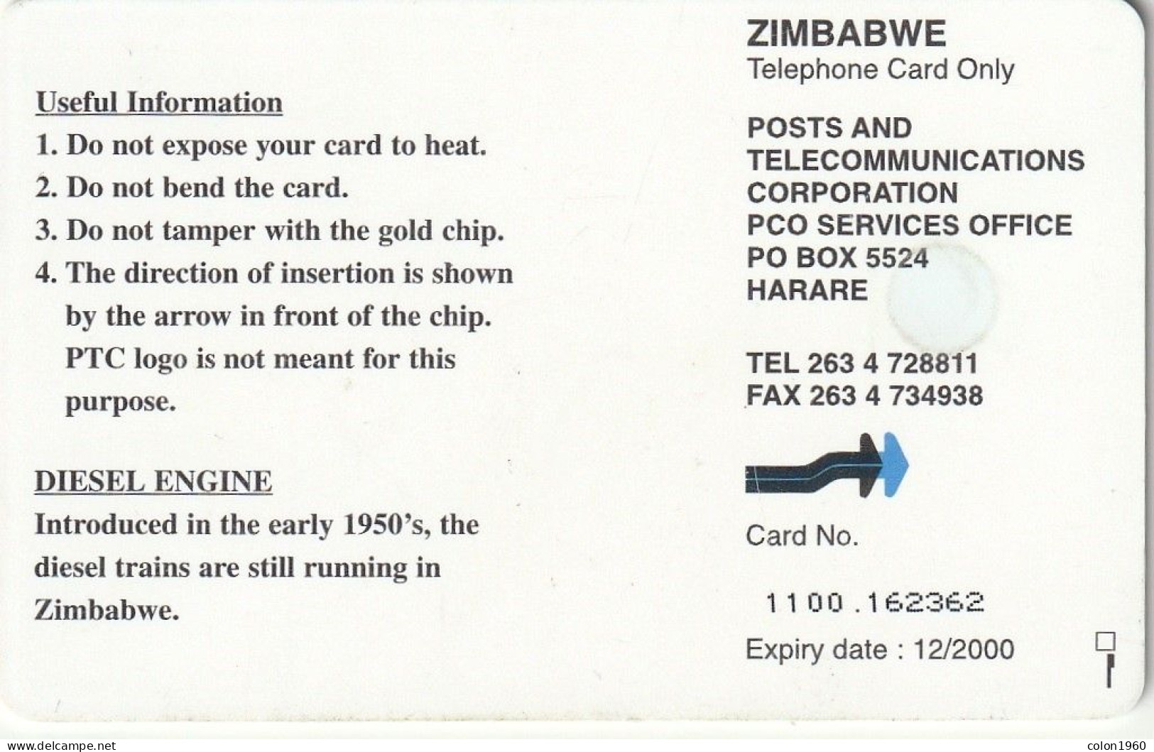 ZIMBABWE. ZIM-30. Diesel Train. 2000-12. 100$. (004) - Simbabwe