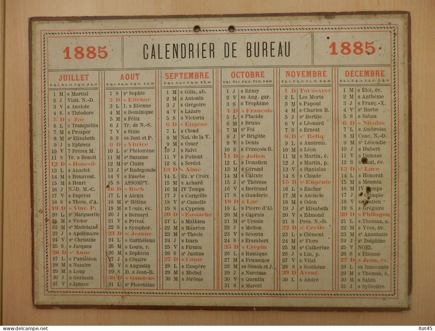 GRAND CALENDRIER 1885 CALENDRIER DE BUREAU - Groot Formaat: ...-1900