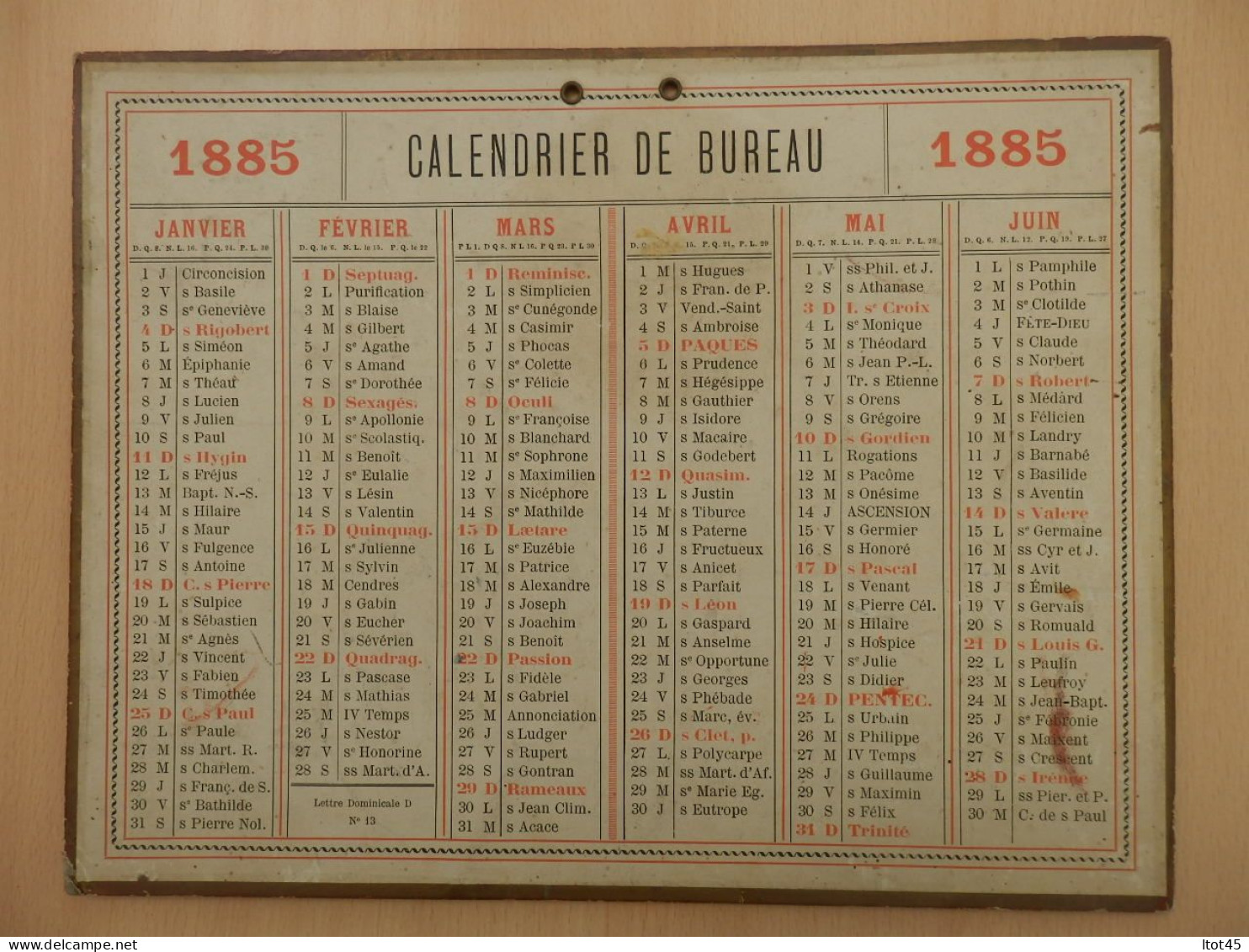 GRAND CALENDRIER 1885 CALENDRIER DE BUREAU - Groot Formaat: ...-1900