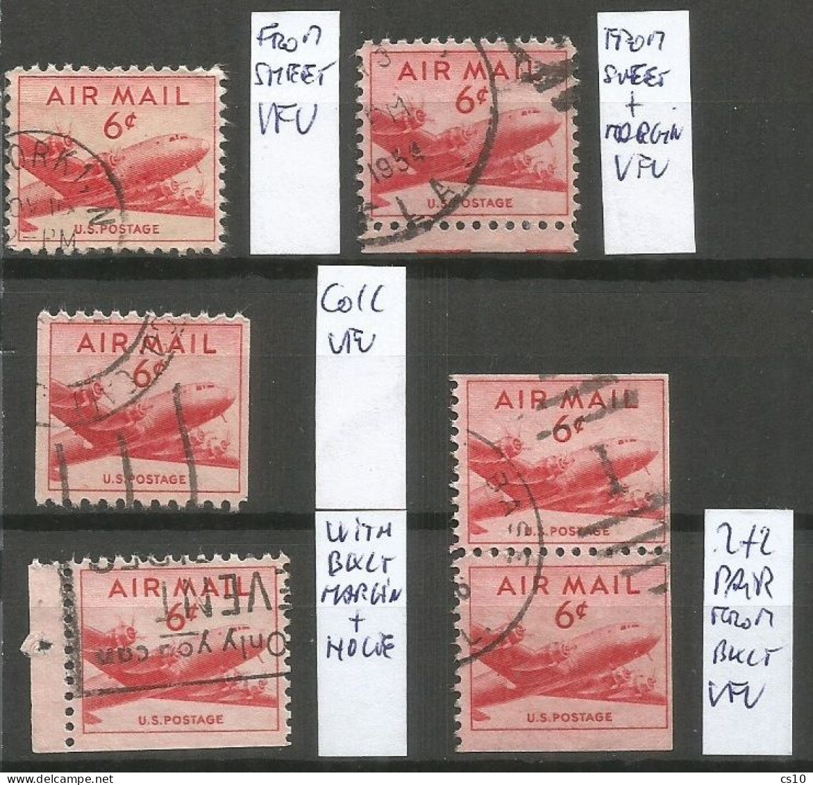 USA Airpost 1949 DC-4 Skymaster C.6 SC.#39 Single + Sht.Margin + Booklet 2+2 Pair + Single W/ Margin + Coil SC.#41 VFU - 2a. 1941-1960 Usados