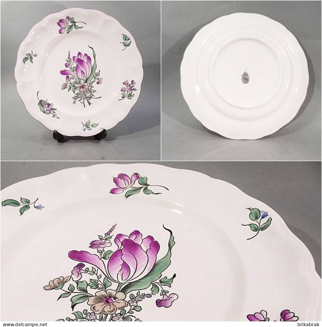 + ASSIETTE PLATE DEMI PORCELAINE KG LUNEVILLE REVERBERE - Heure Tulipe Fleur - Lunéville (FRA)