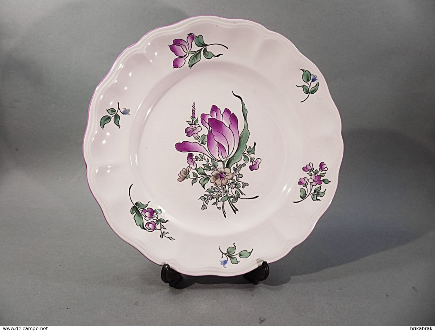 + ASSIETTE PLATE DEMI PORCELAINE KG LUNEVILLE REVERBERE - Heure Tulipe Fleur - Lunéville (FRA)