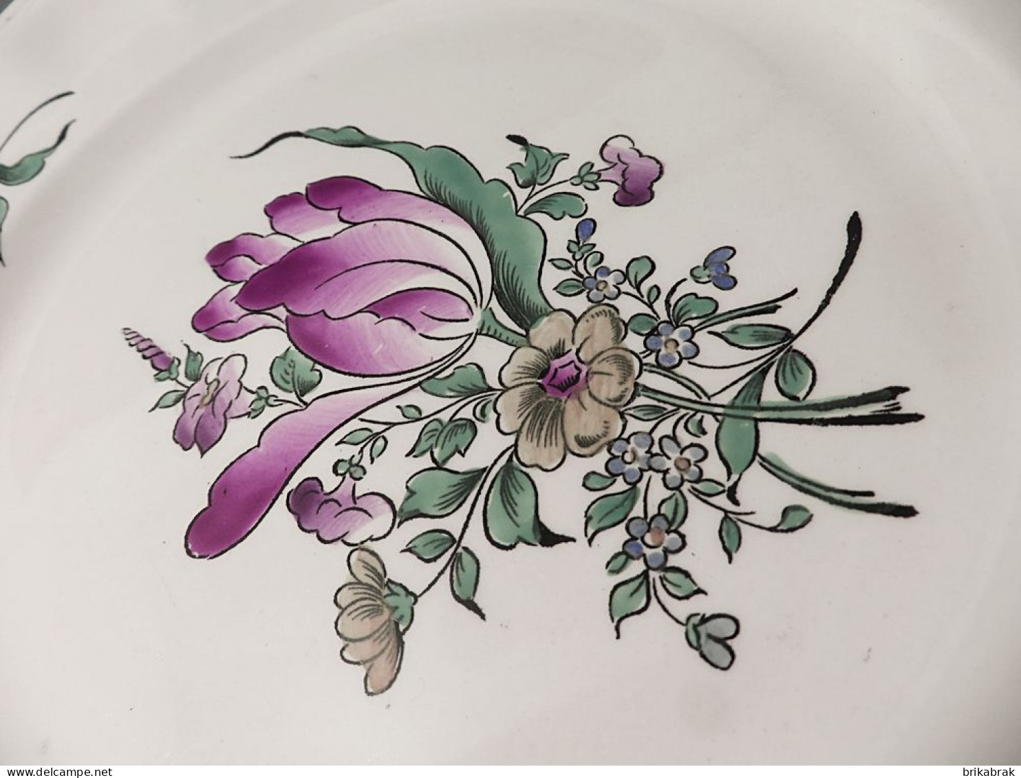 + ASSIETTE PLATE DEMI PORCELAINE KG LUNEVILLE REVERBERE - Heure Tulipe Fleur