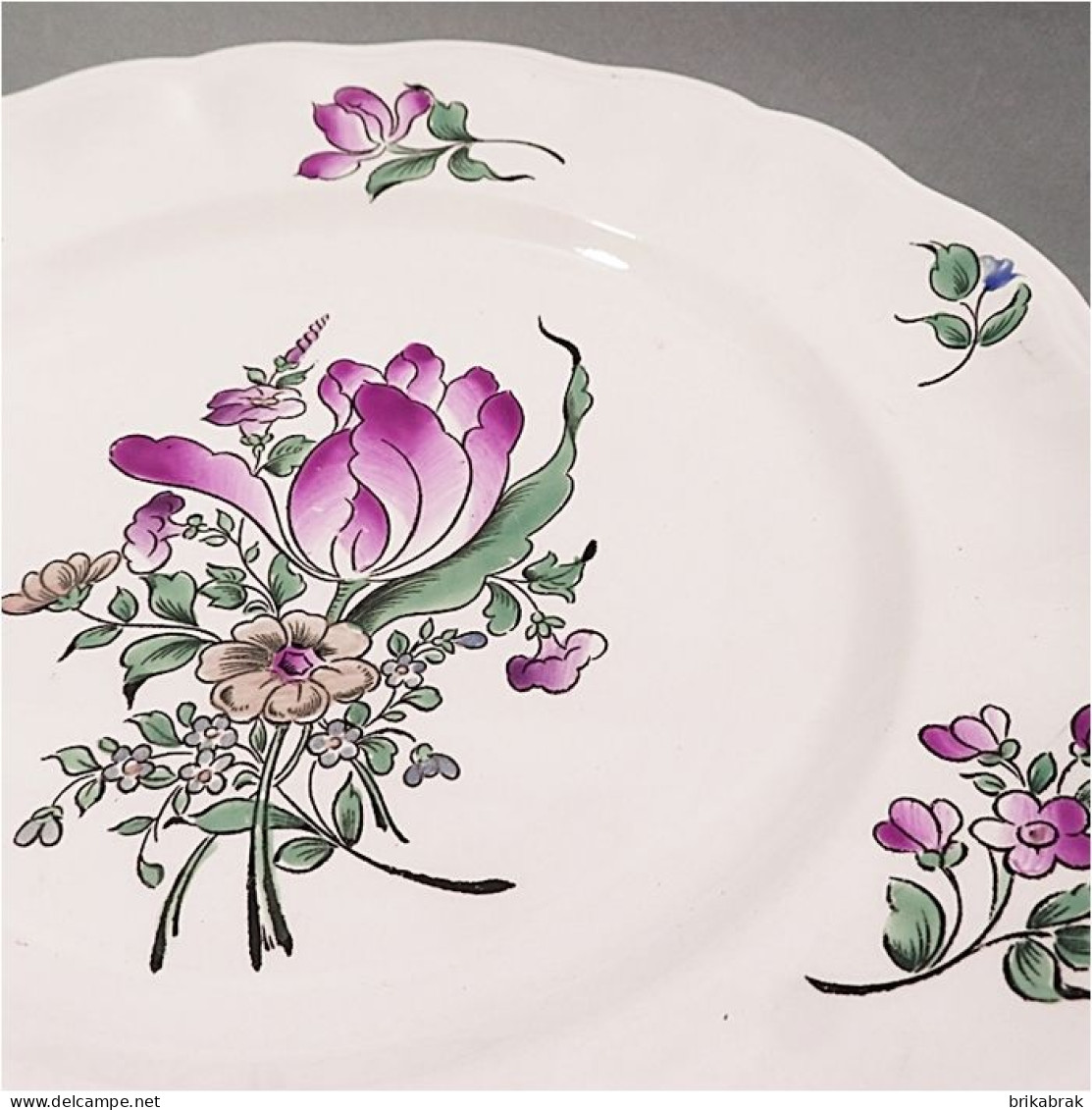 + ASSIETTE PLATE DEMI PORCELAINE KG LUNEVILLE REVERBERE - Heure Tulipe Fleur