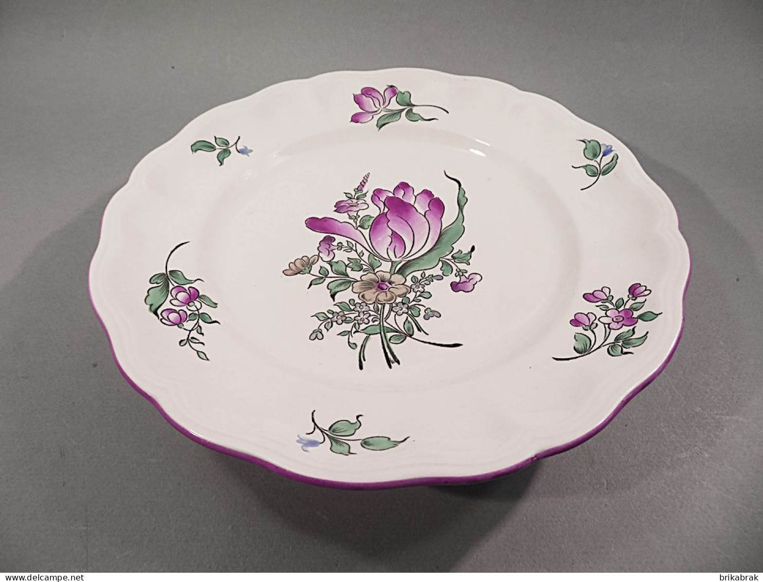 + ASSIETTE PLATE DEMI PORCELAINE KG LUNEVILLE REVERBERE - Heure Tulipe Fleur