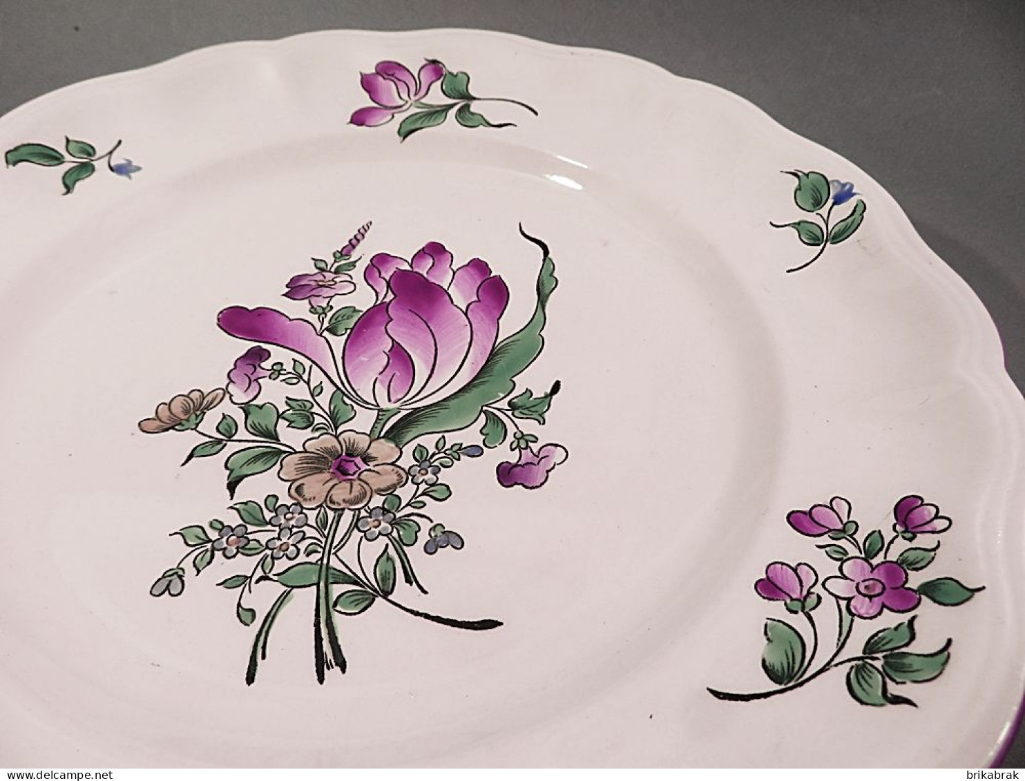 + ASSIETTE PLATE DEMI PORCELAINE KG LUNEVILLE REVERBERE - Heure Tulipe Fleur