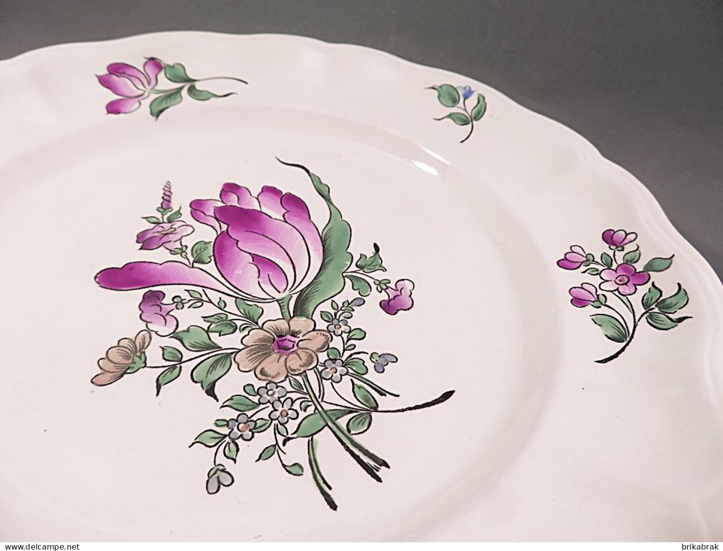 + ASSIETTE PLATE DEMI PORCELAINE KG LUNEVILLE REVERBERE - Heure Tulipe Fleur