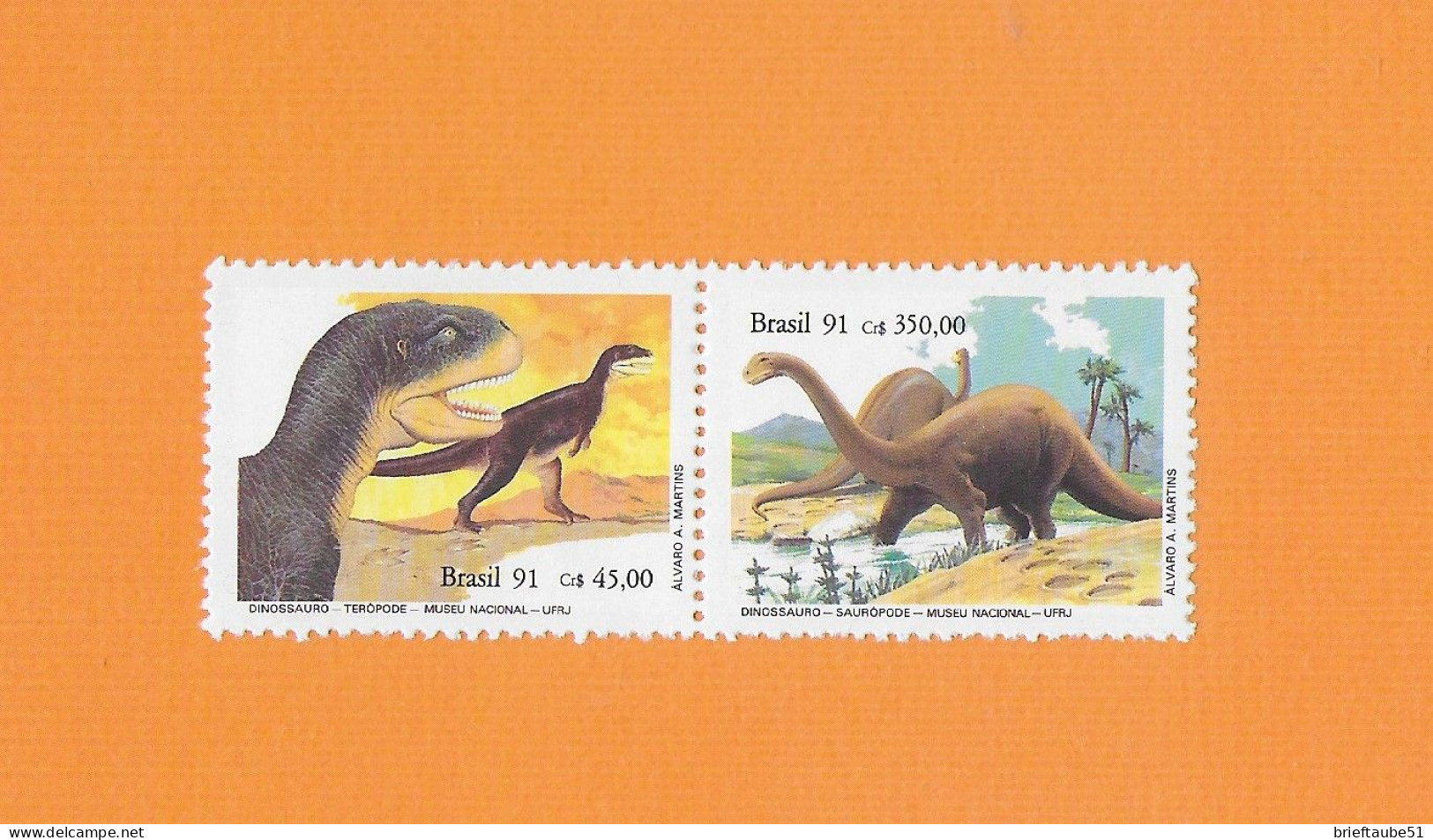 BRASILIEN BRASIL 1991  Postfrisch**MNH  MICHEL-Nr. 2417-2418  = REPTILIEN  # DINOSAURIER - Fossiles